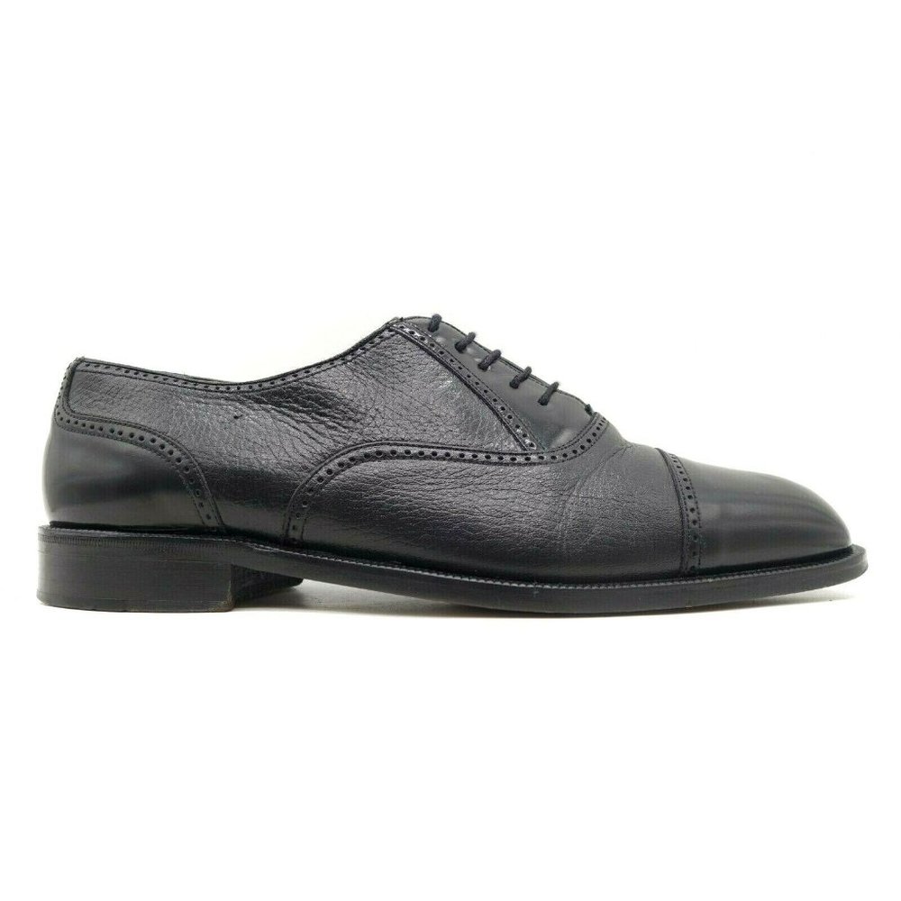 Caporicci Black Deerskin Leather Cap Toe Lace Up Dress Oxfords Shoes Men's 10